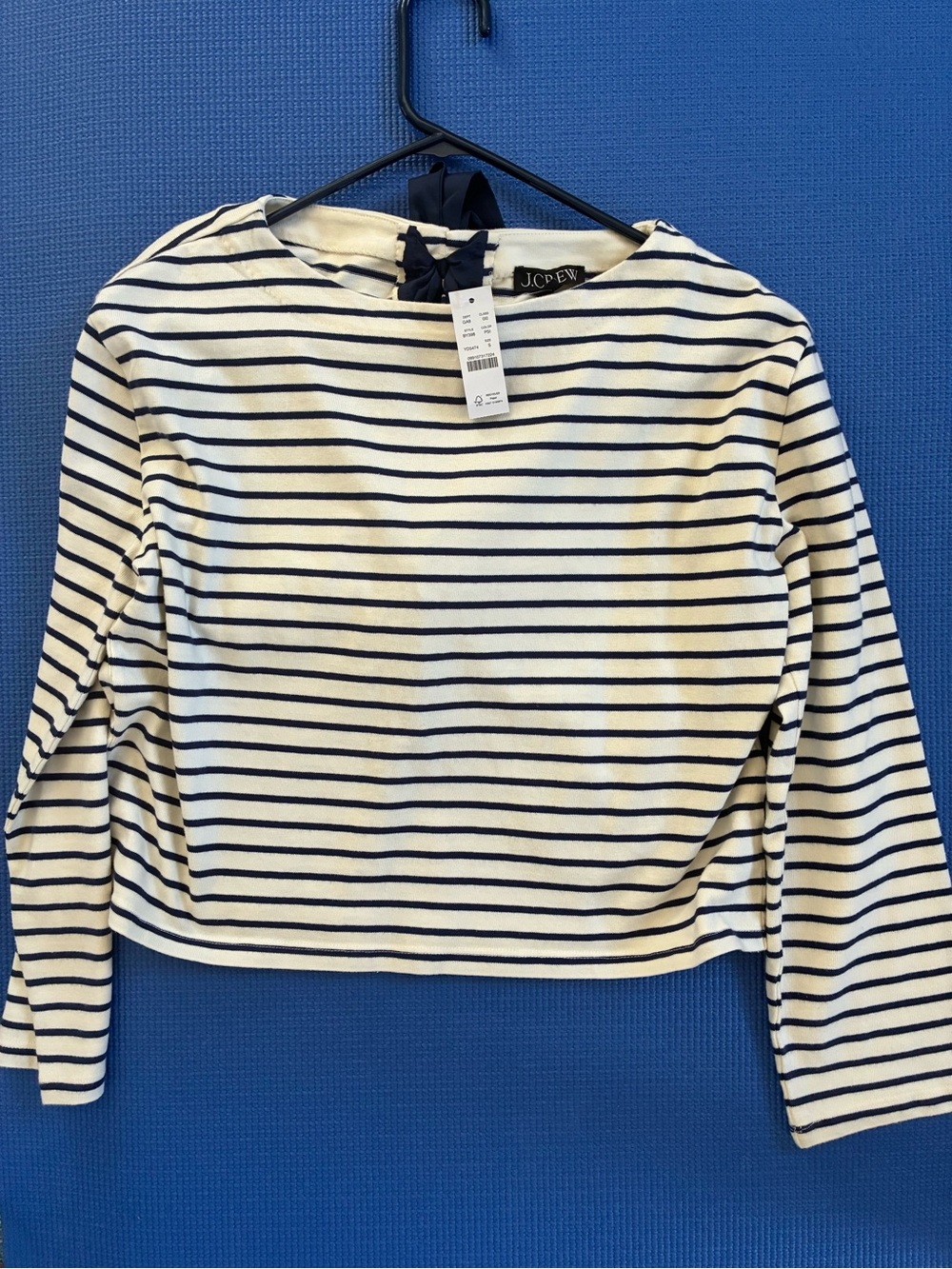 J. Crew Cream and Navy Striped Long-Sleeve Boatneck Top